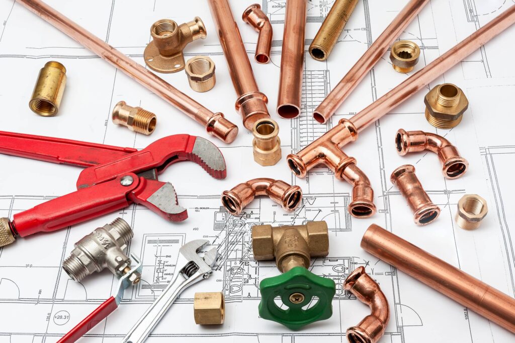 copper plumbing pieces